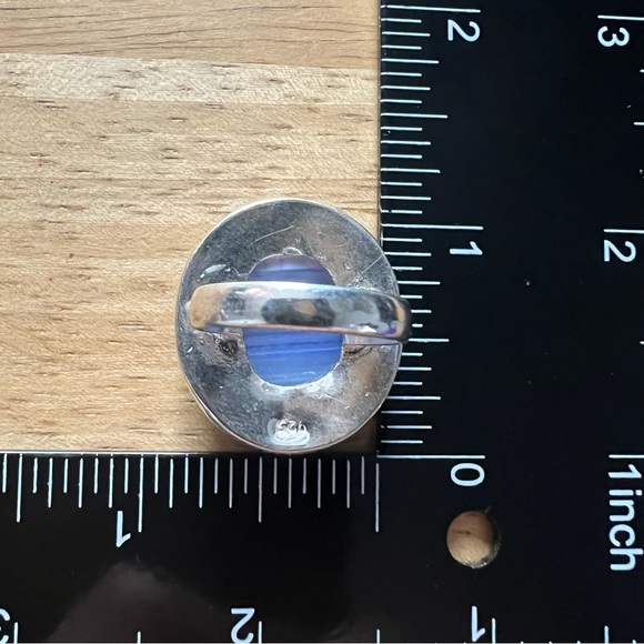New Blue Banded Agate Stone Crystal Silver Overlay Ring Size 6.75 - Picture 7 of 8